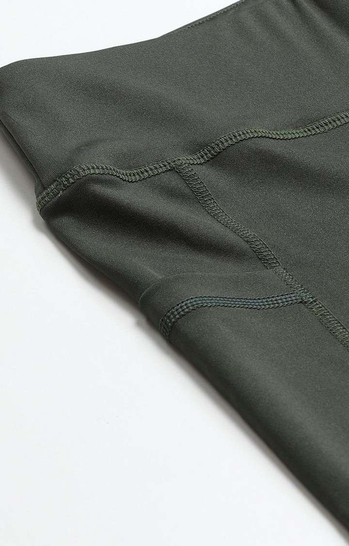 Women's  Green Solid Polyester Tights