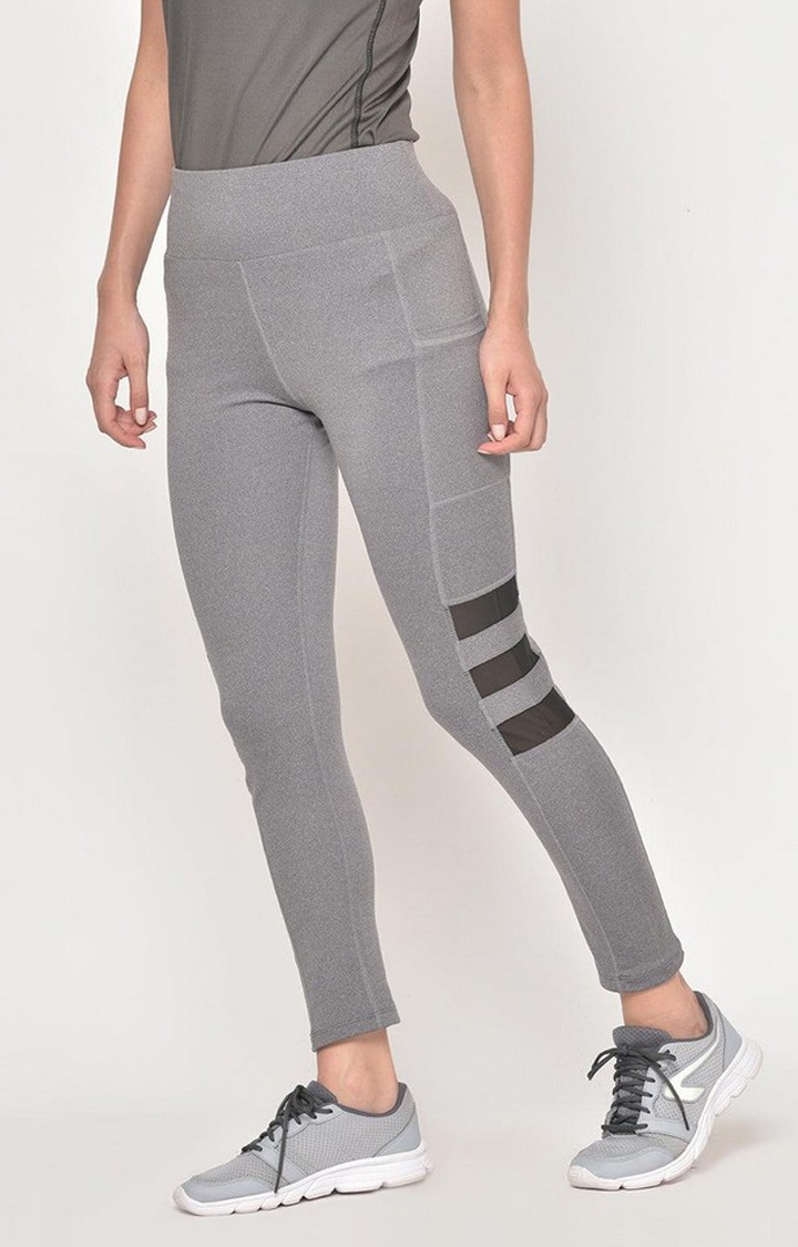 Women's  Grey Solid Polyester Tights