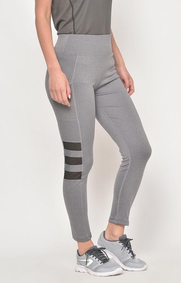 Women's  Grey Solid Polyester Tights