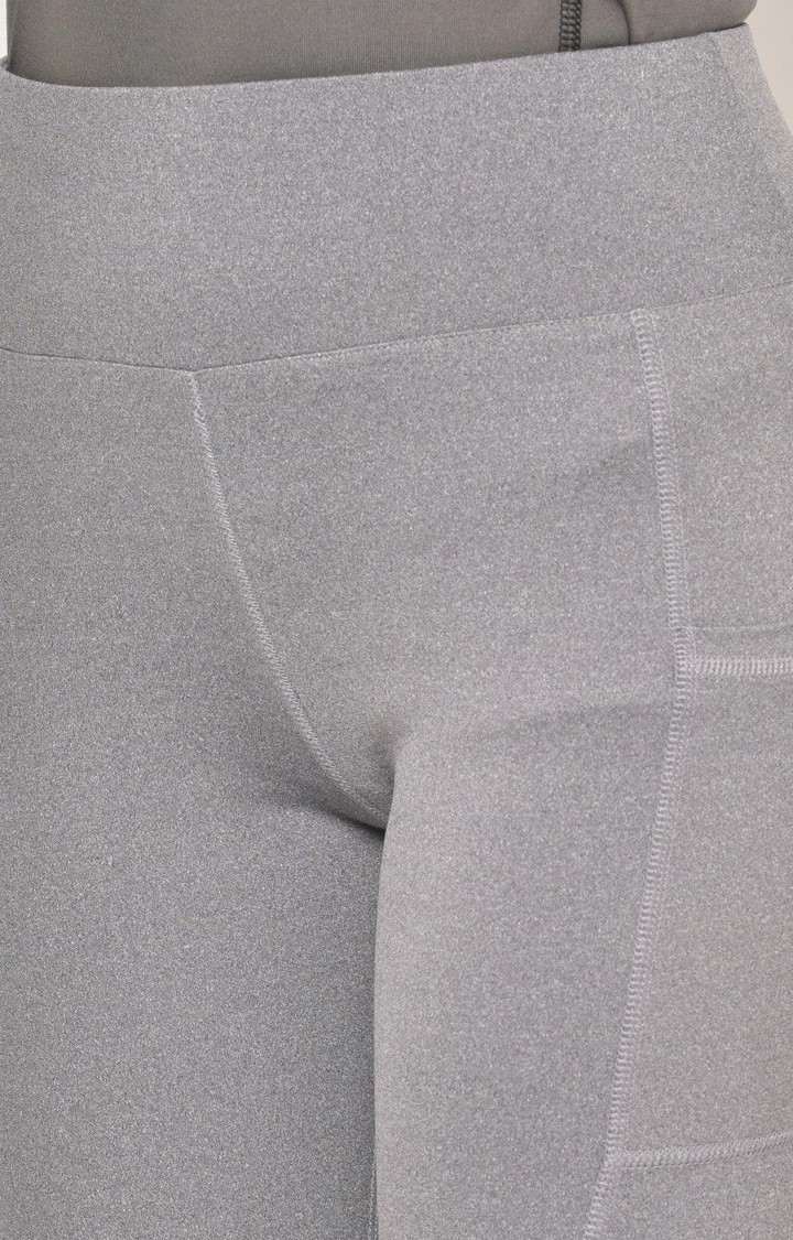 Women's  Grey Solid Polyester Tights