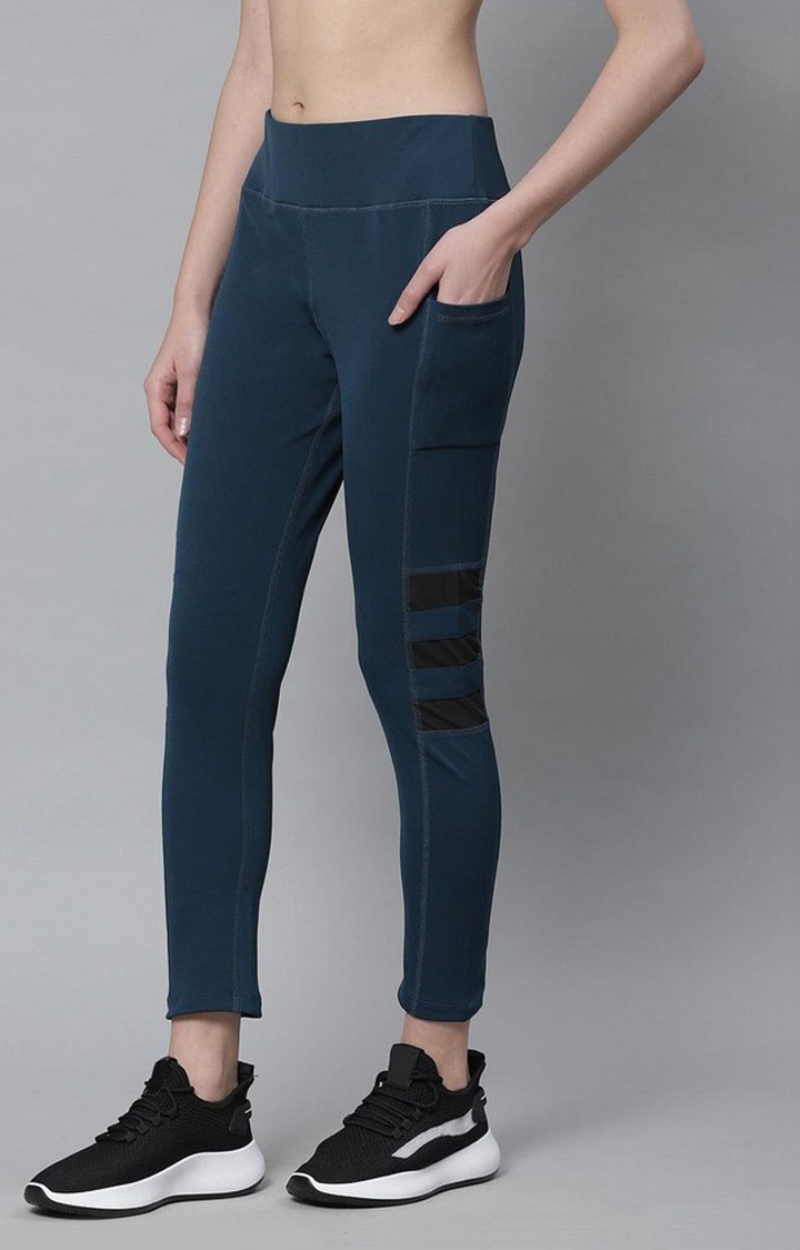 Women's  Blue Solid Polyester Tights