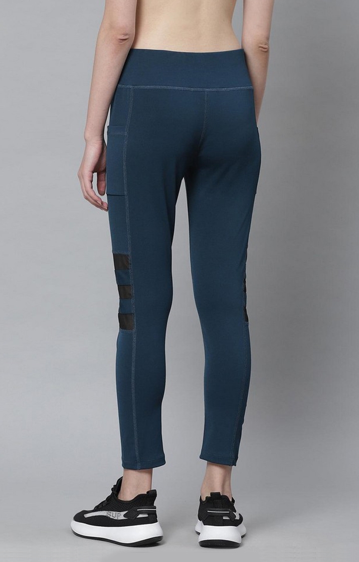 Women's  Blue Solid Polyester Tights
