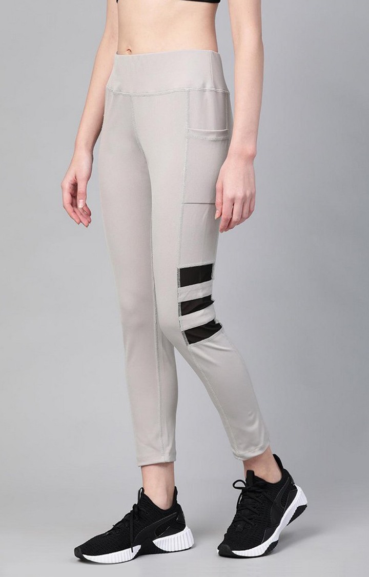 Women's  Grey Solid Polyester Tights