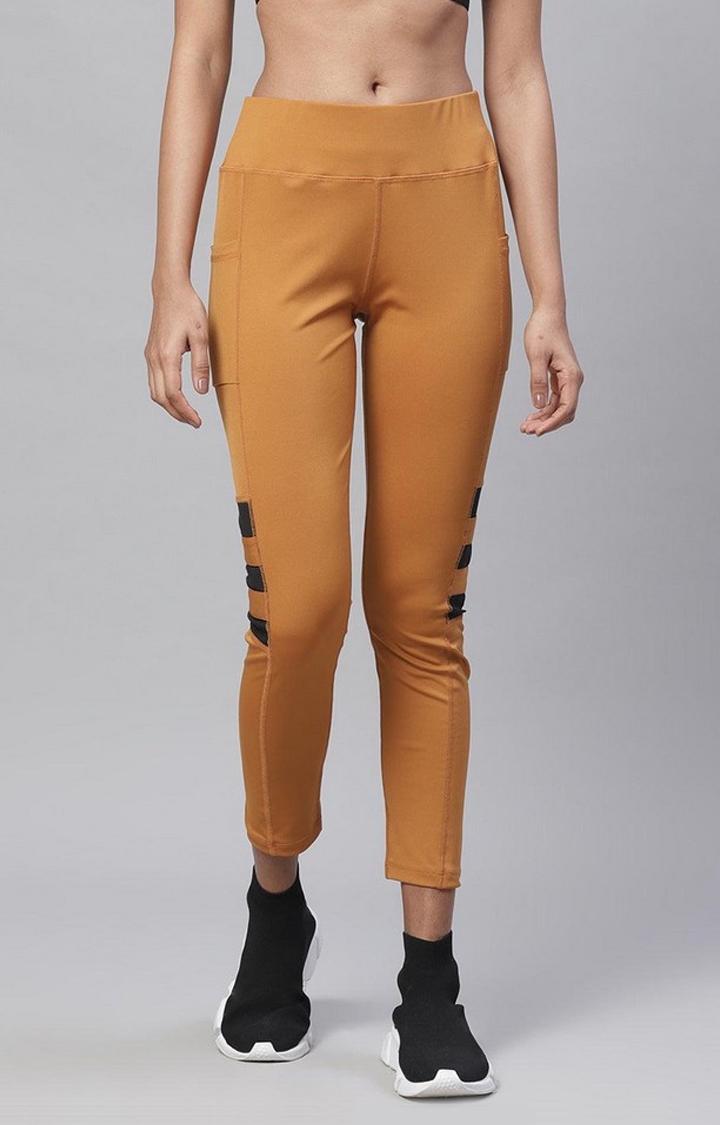 CHKOKKO | Women's  Yellow Solid Polyester Tights