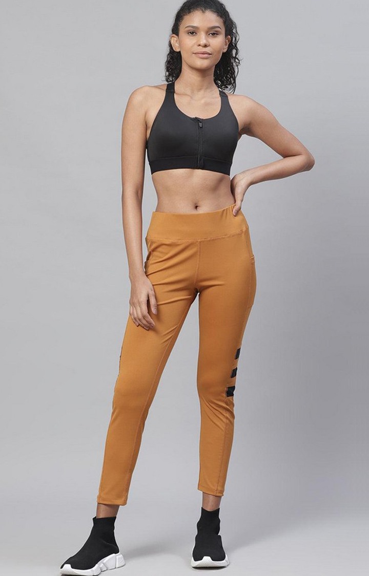 Women's  Yellow Solid Polyester Tights