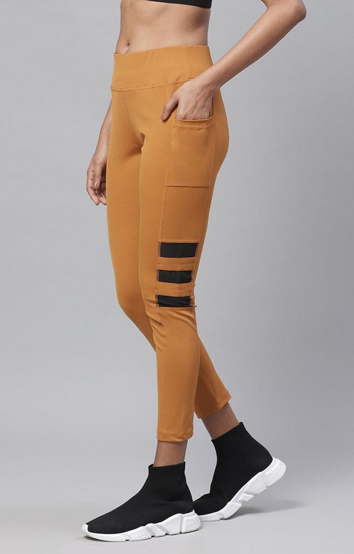 Women's  Yellow Solid Polyester Tights