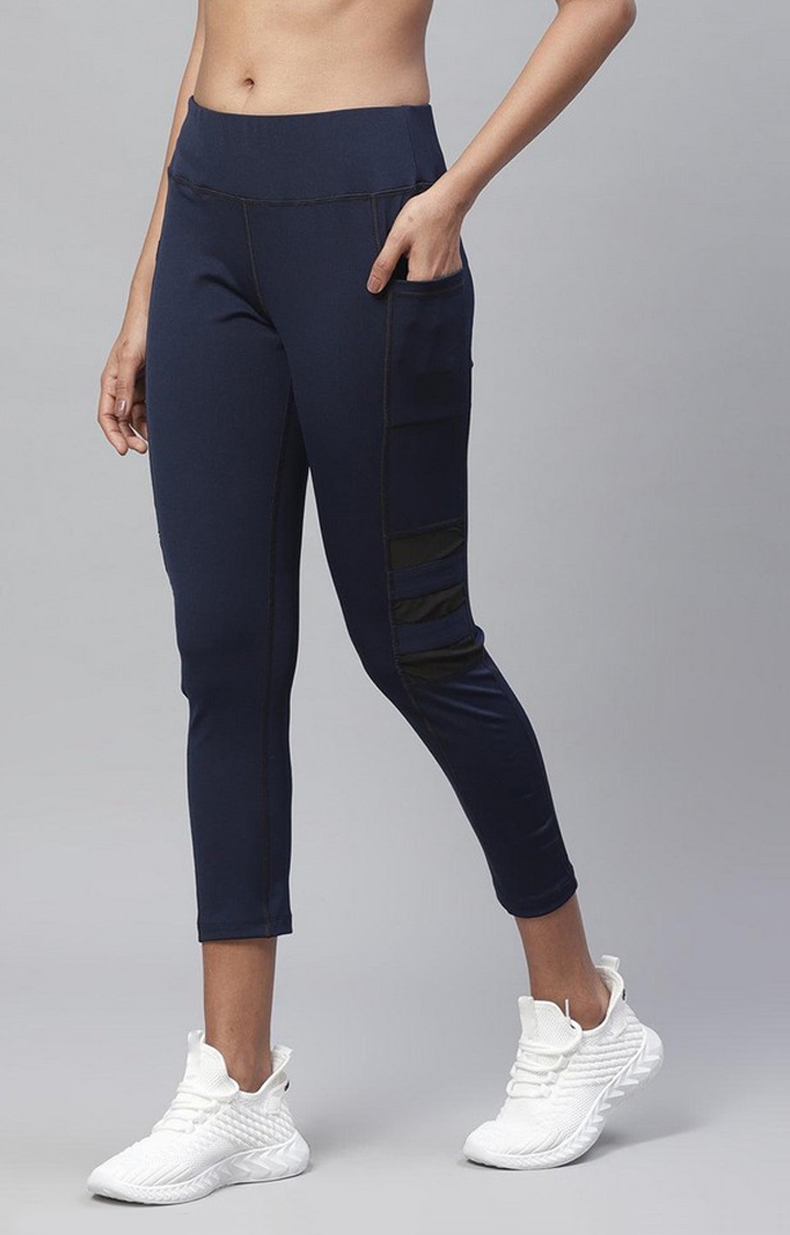 Women's  Blue Solid Polyester Tights