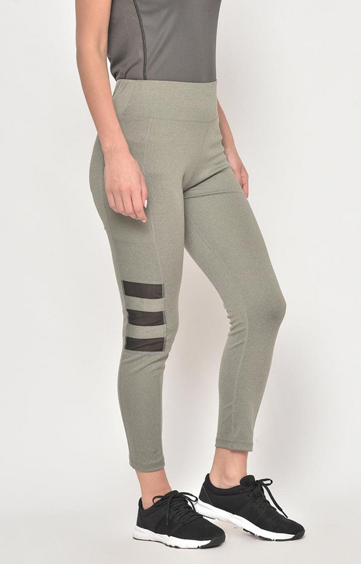 Women's  Green Solid Polyester Tights