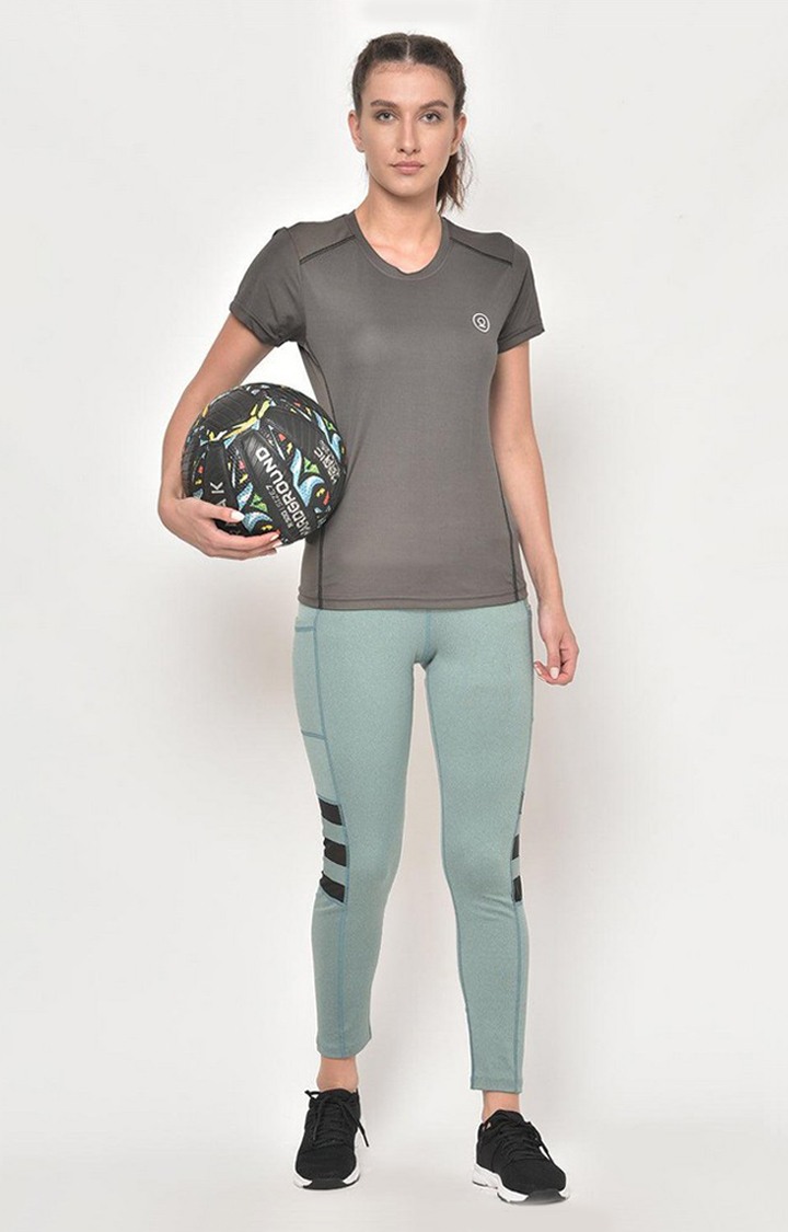 Women's  Green Solid Polyester Tights