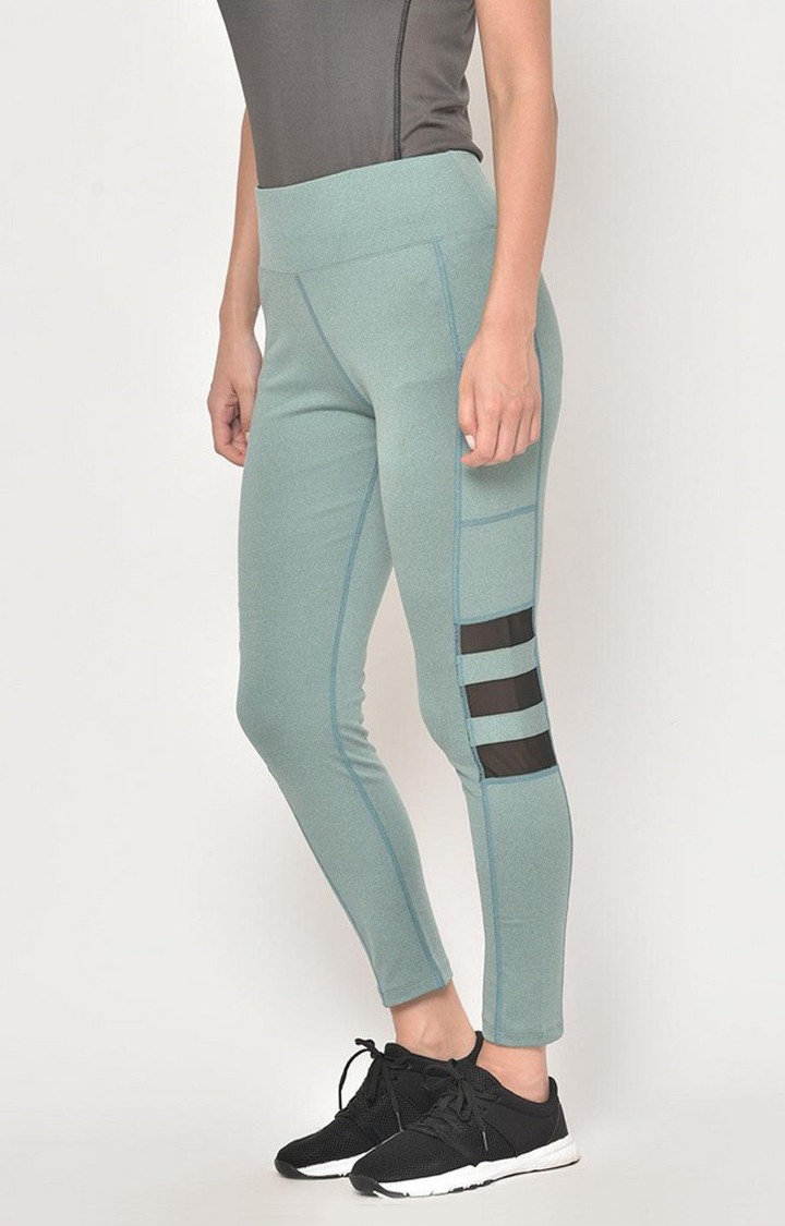 Women's  Green Solid Polyester Tights