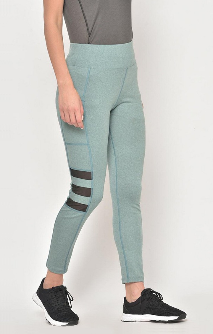 Women's  Green Solid Polyester Tights