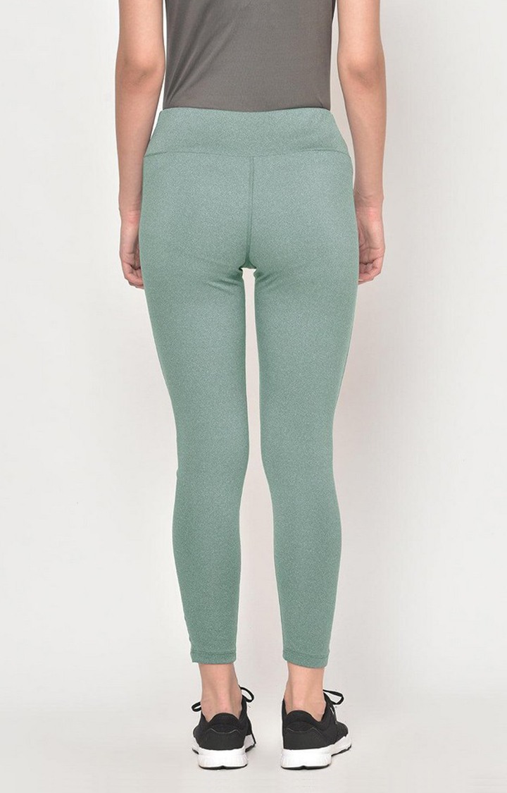 Women's  Green Solid Polyester Tights