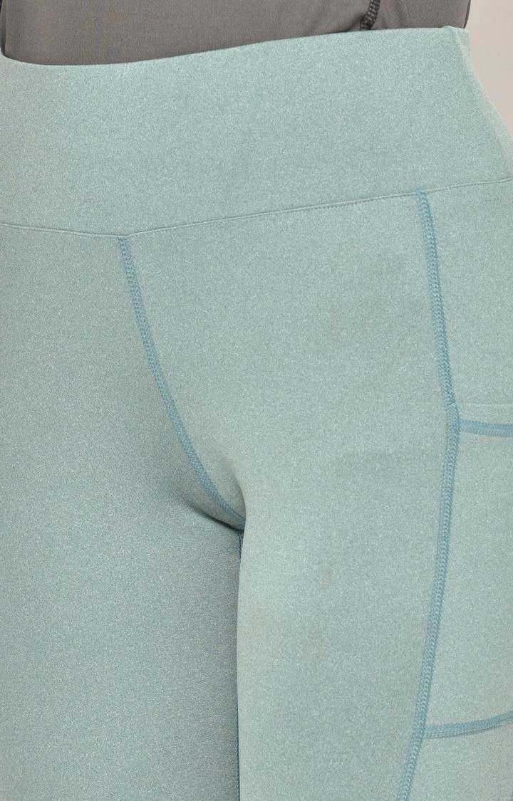 Women's  Green Solid Polyester Tights