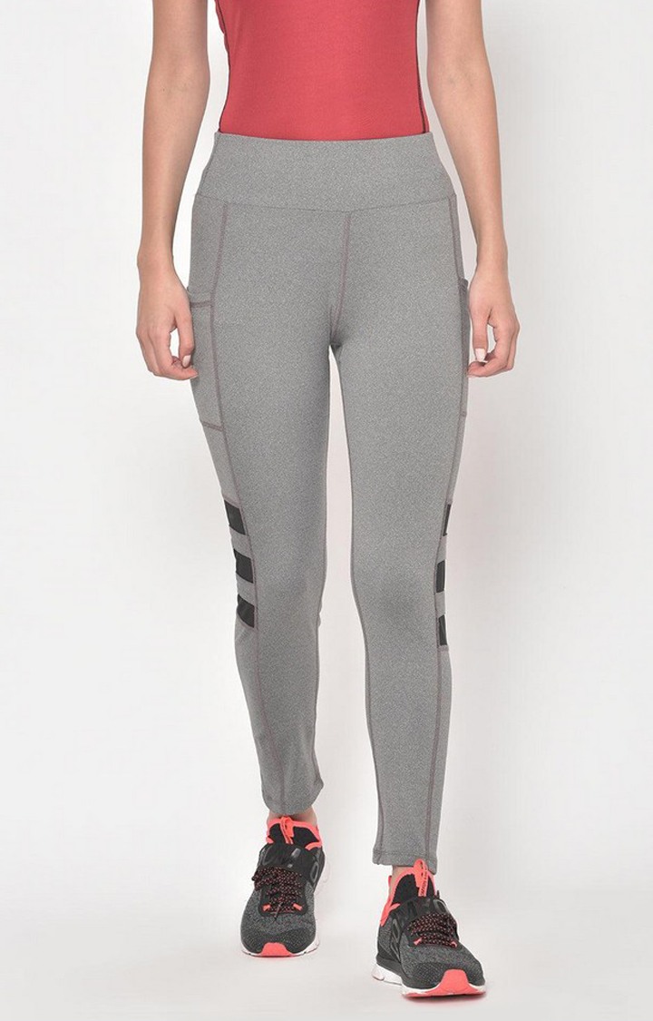 Women's  Grey Solid Polyester Tights