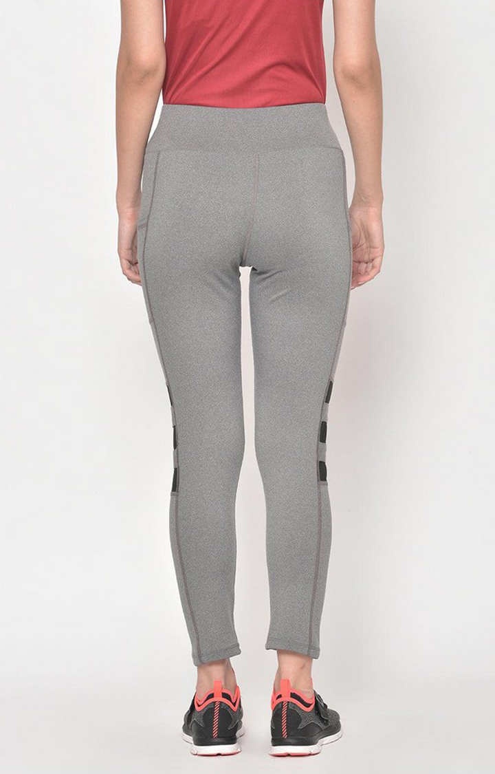 Women's  Grey Solid Polyester Tights