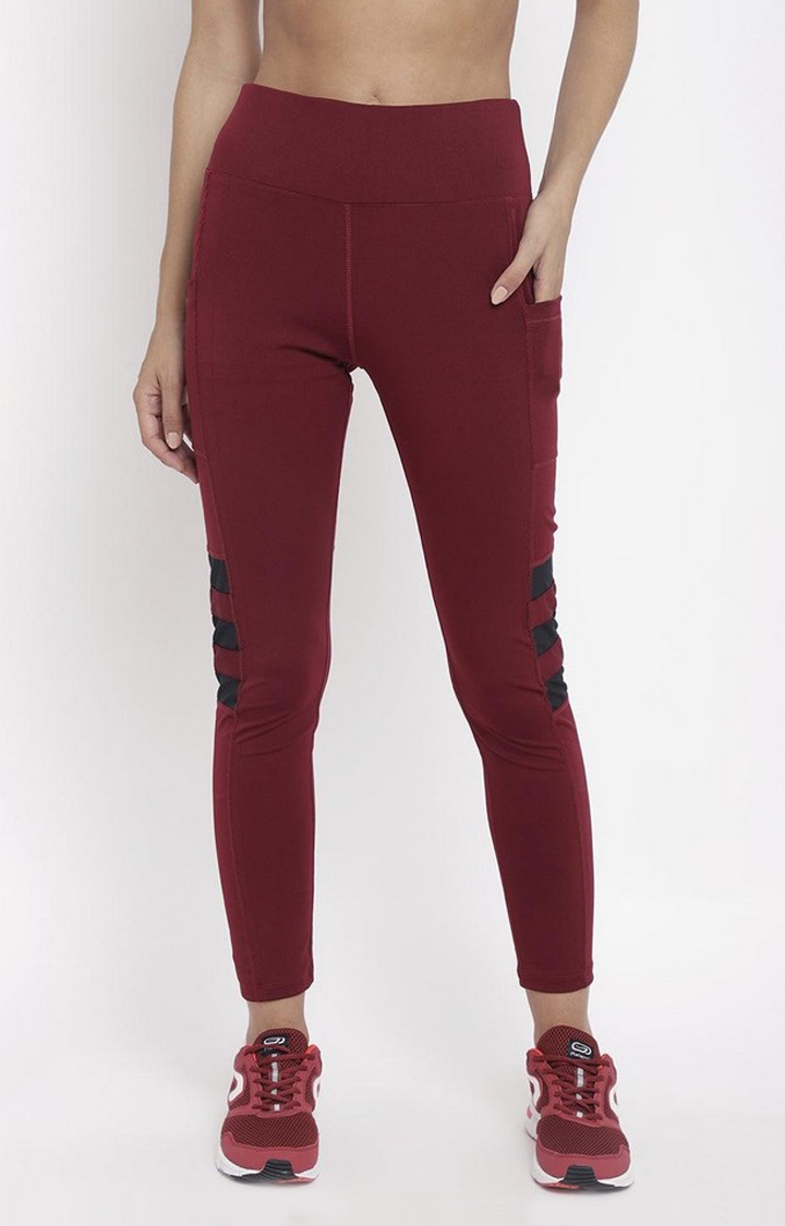 CHKOKKO | Women's  Red Solid Polyester Tights