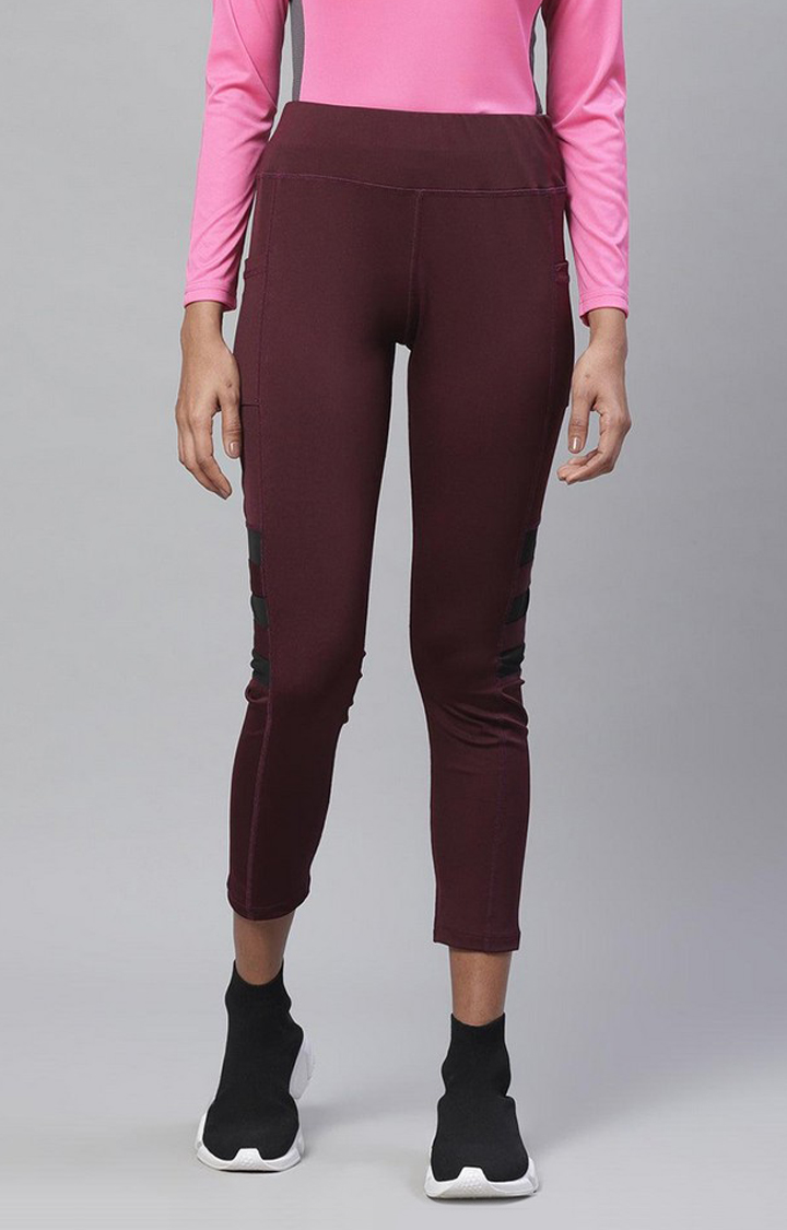 Women's  Red Solid Polyester Tights