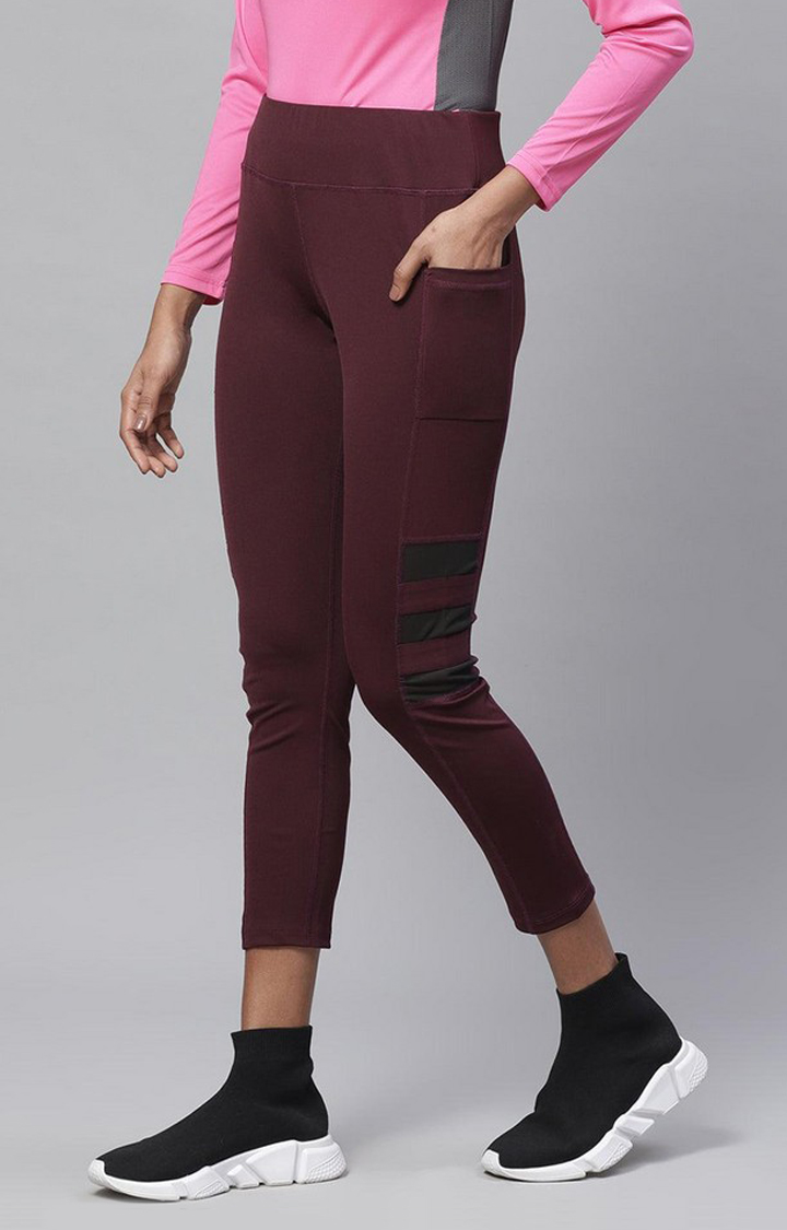 Women's  Red Solid Polyester Tights