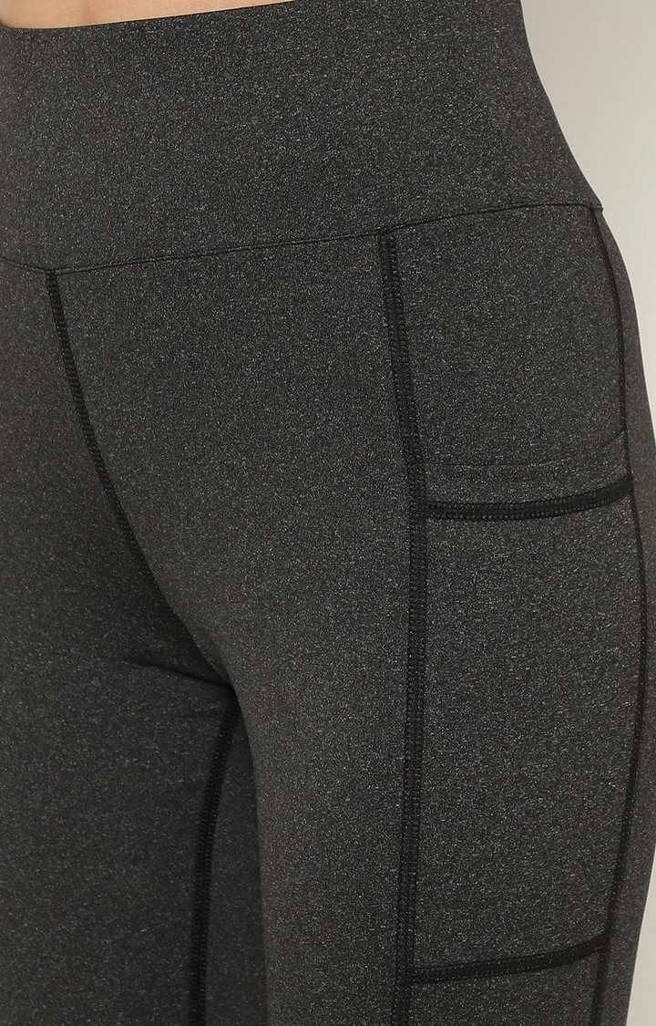 Women's  Grey Solid Polyester Tights