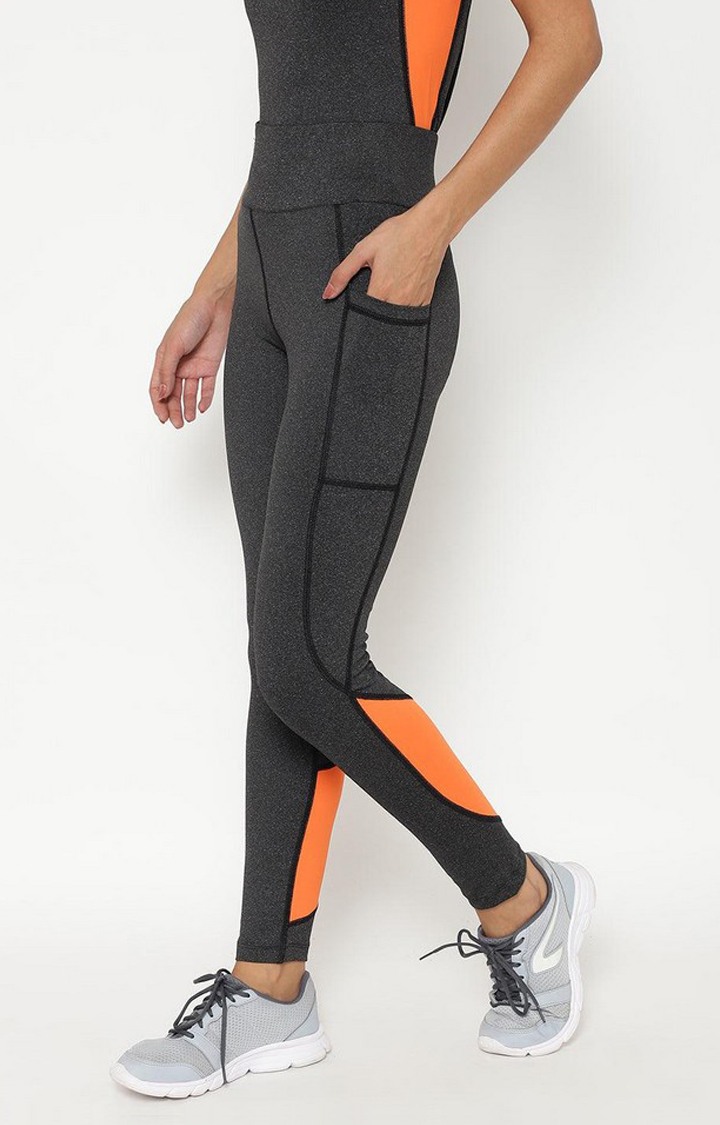 Women's  Grey Solid Polyester Tights