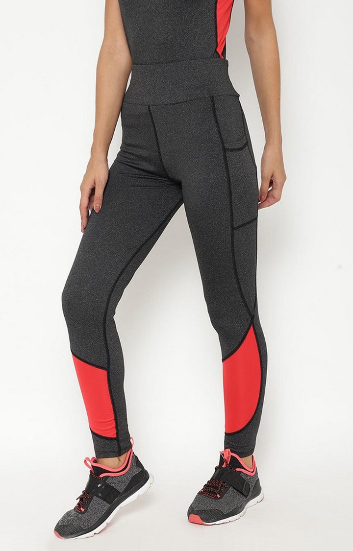 Women's  Grey Solid Polyester Tights