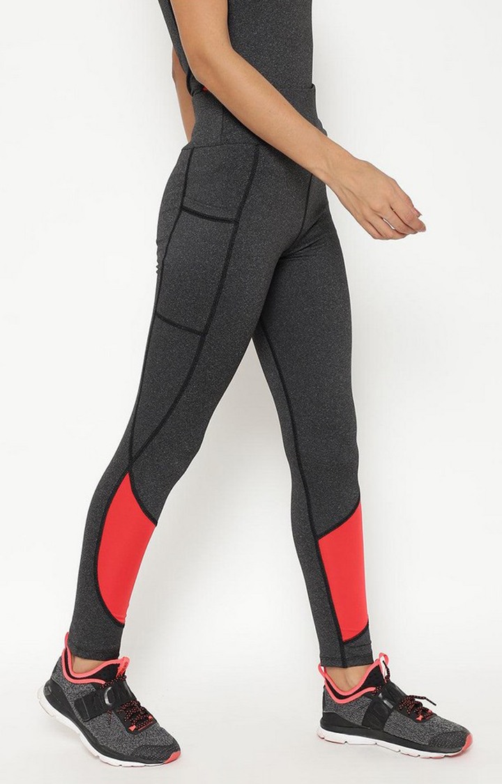 Women's  Grey Solid Polyester Tights