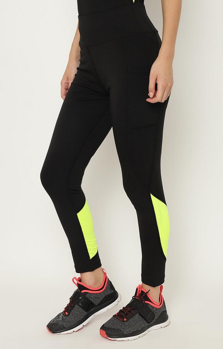 Women's  Black Solid Polyester Tights