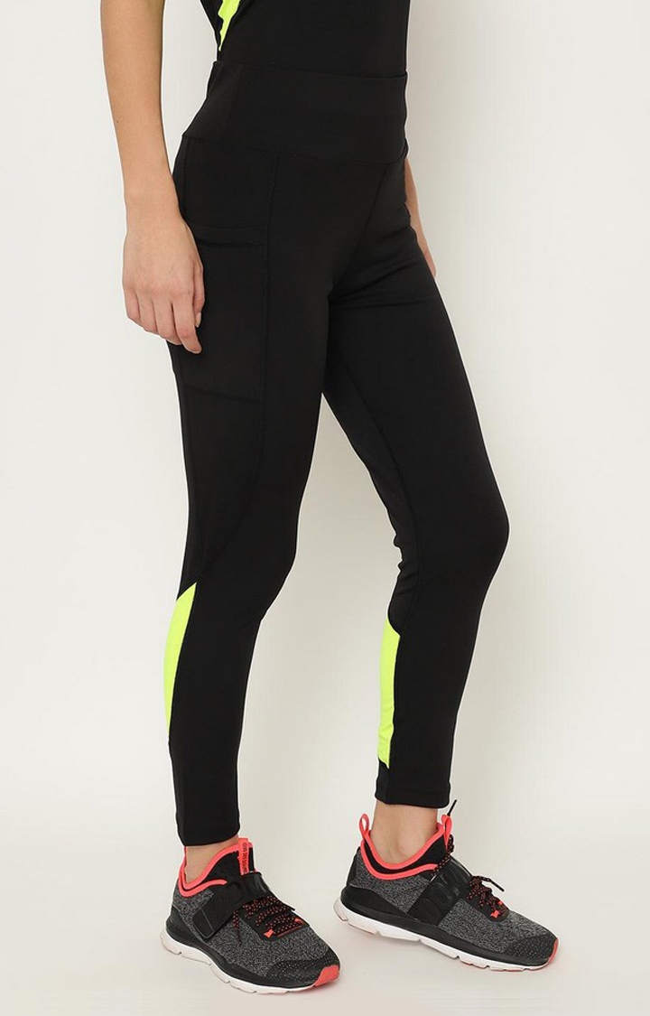 Women's  Black Solid Polyester Tights