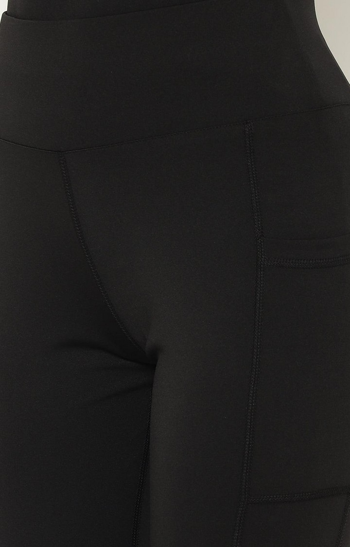 Women's  Black Solid Polyester Tights