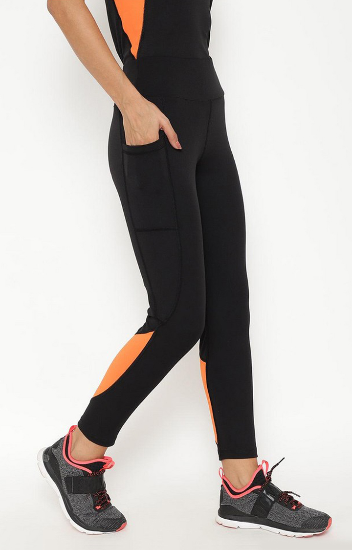 Women's  Black Solid Polyester Tights