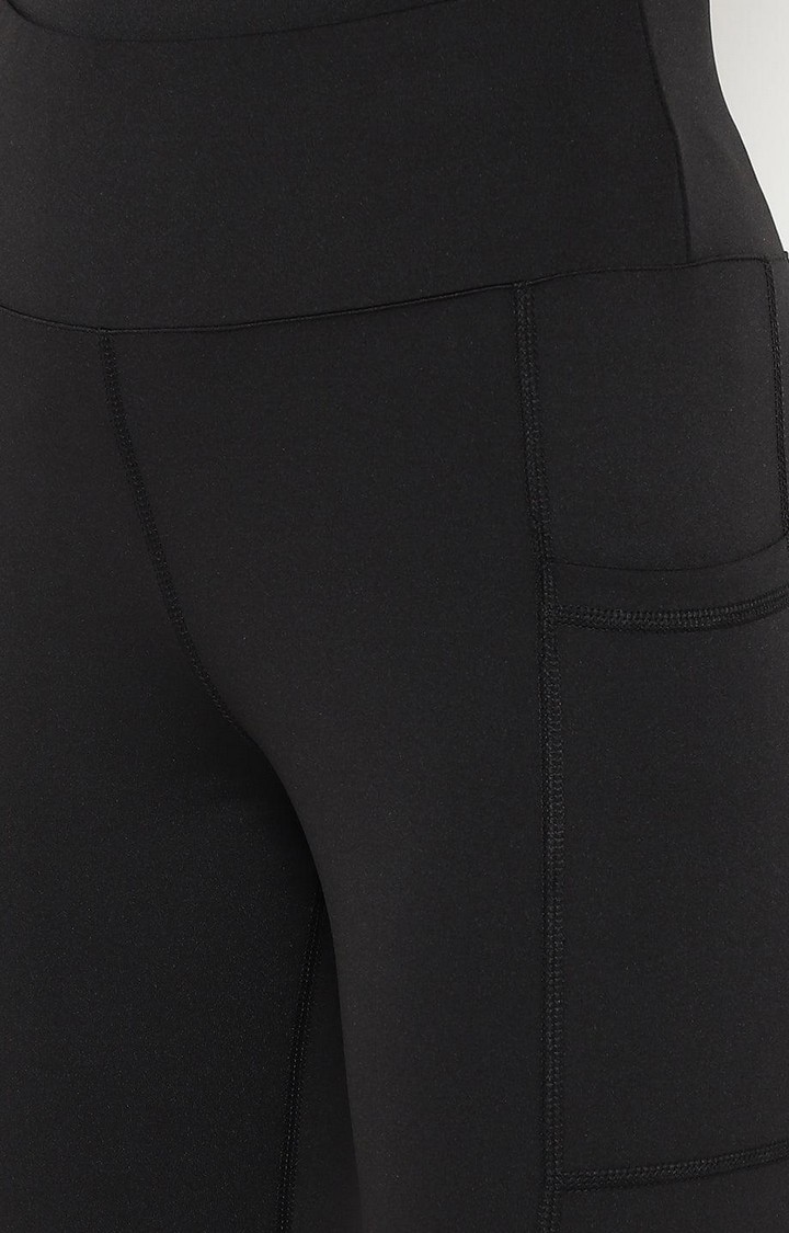 Women's  Black Solid Polyester Tights