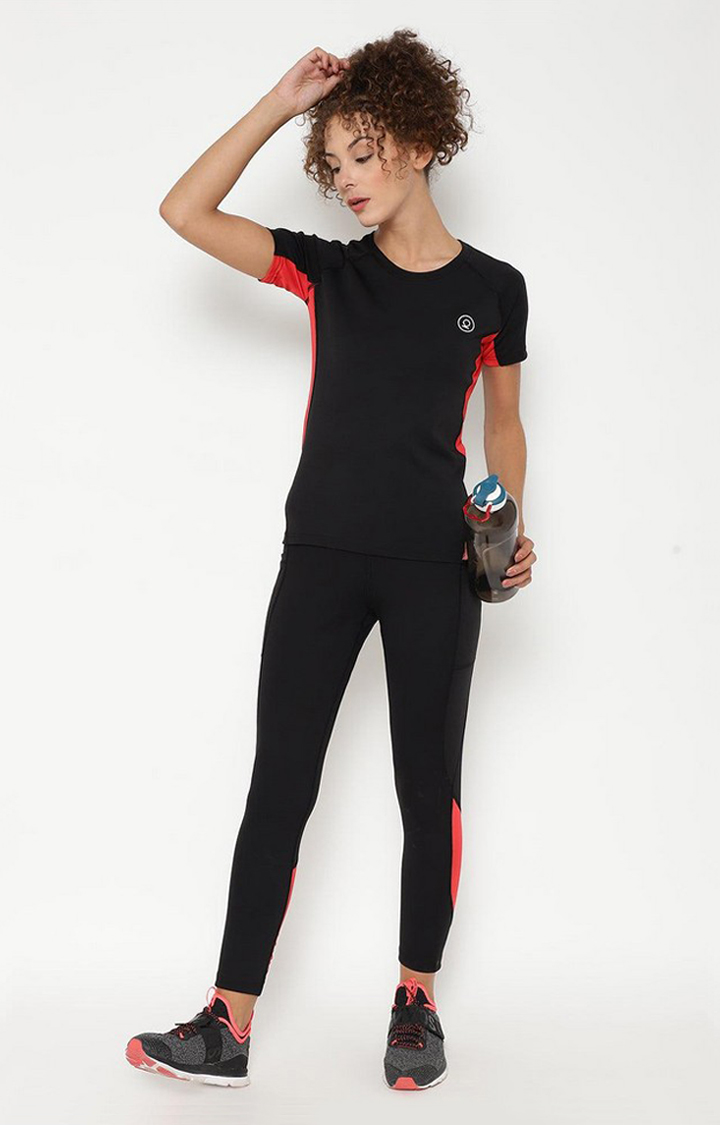 Women's  Black Solid Polyester Tights