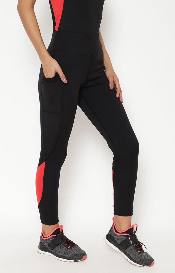Women's  Black Solid Polyester Tights