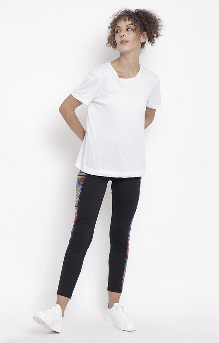 Women's  Blue Printed Polyester Tights