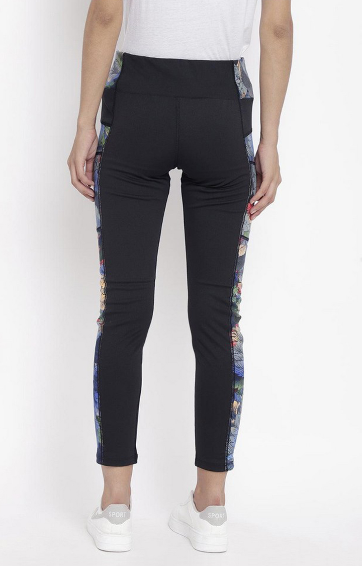 Women's  Blue Printed Polyester Tights