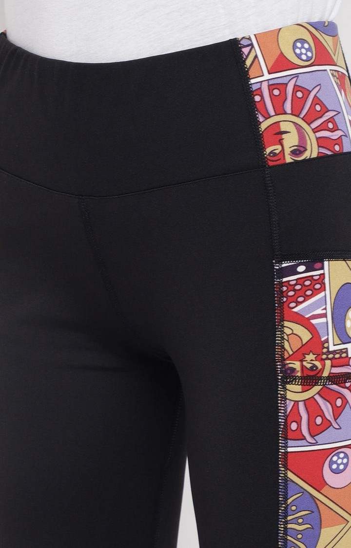 Women's  Yellow Printed Polyester Tights