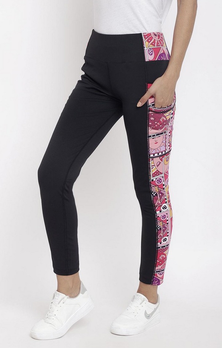Women's  Pink Printed Polyester Tights