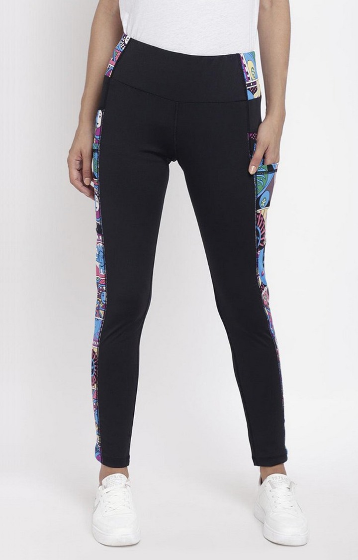 Women's  Blue Printed Polyester Tights