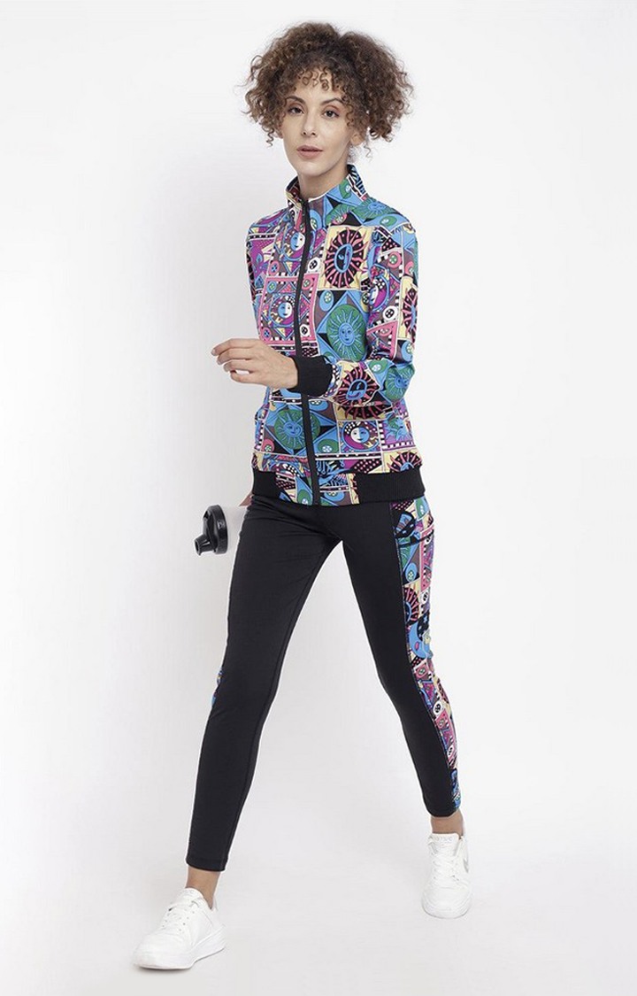 Women's  Blue Printed Polyester Tights