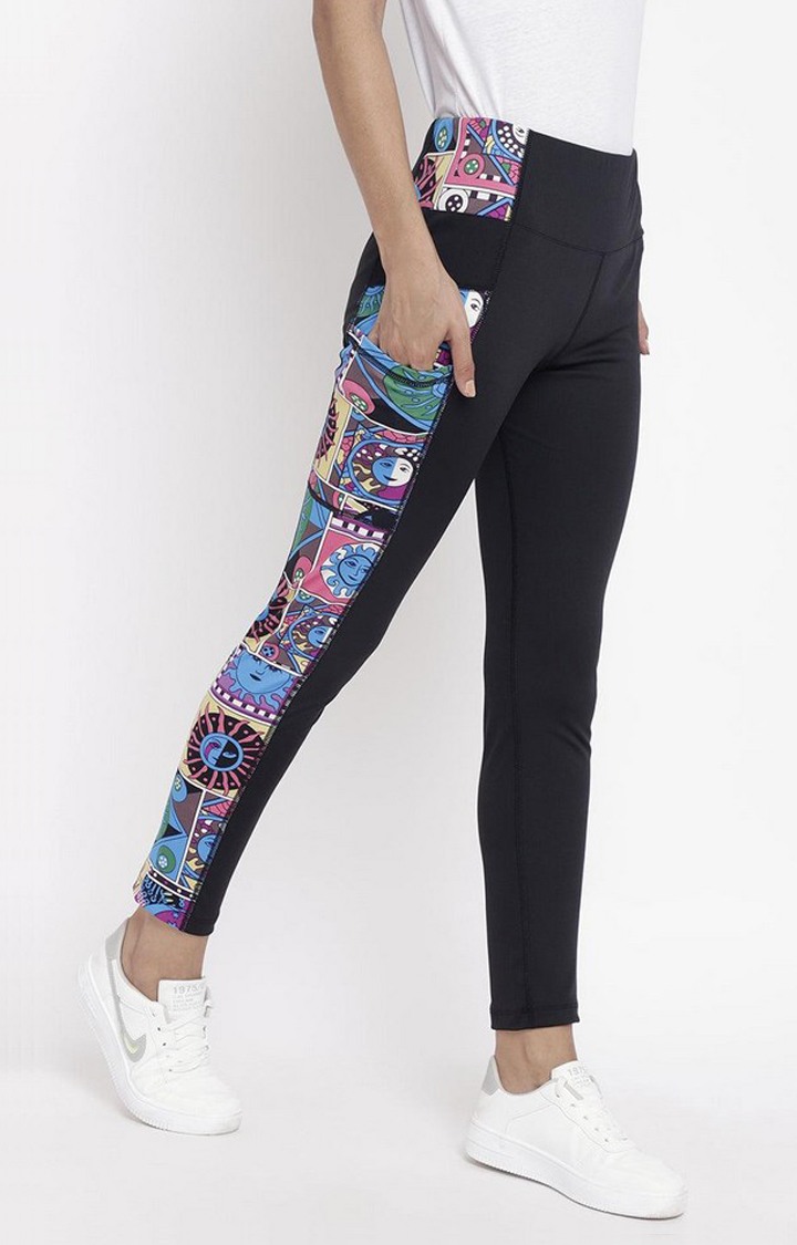 Women's  Blue Printed Polyester Tights
