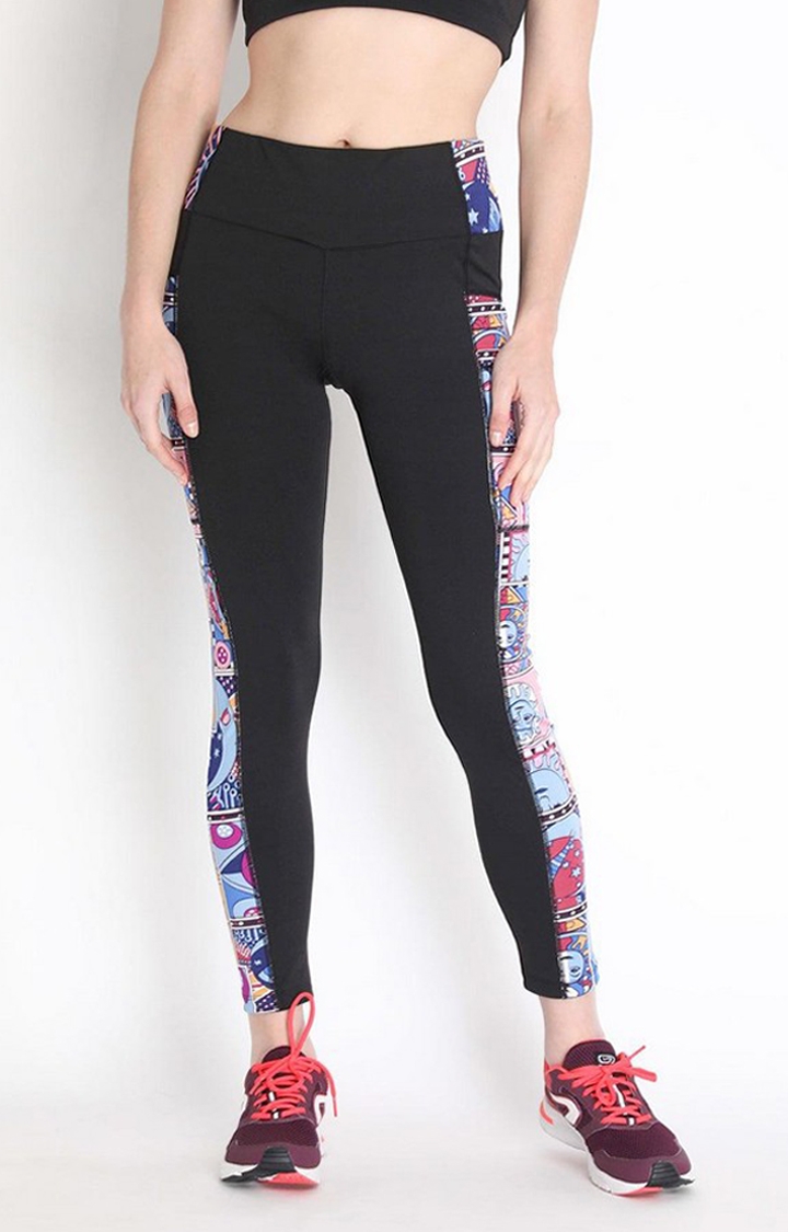 Women's  Blue Printed Polyester Tights