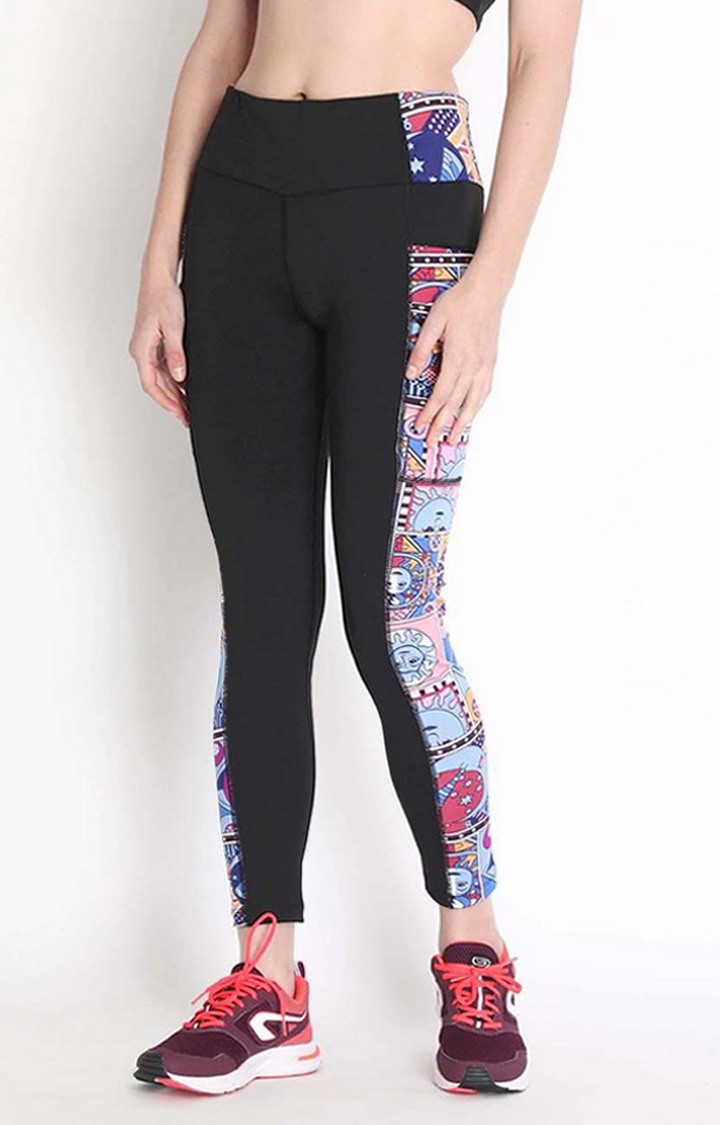 Women's  Blue Printed Polyester Tights