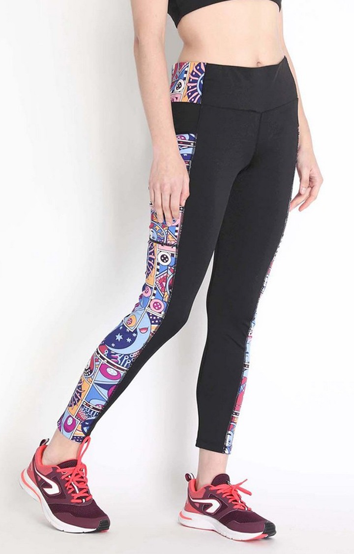 Women's  Blue Printed Polyester Tights