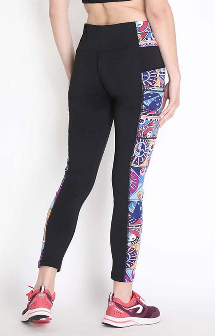 Women's  Blue Printed Polyester Tights