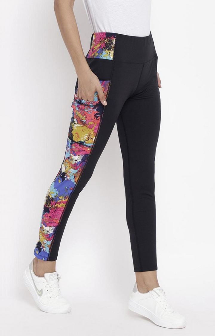 Women's  Yellow Printed Polyester Tights