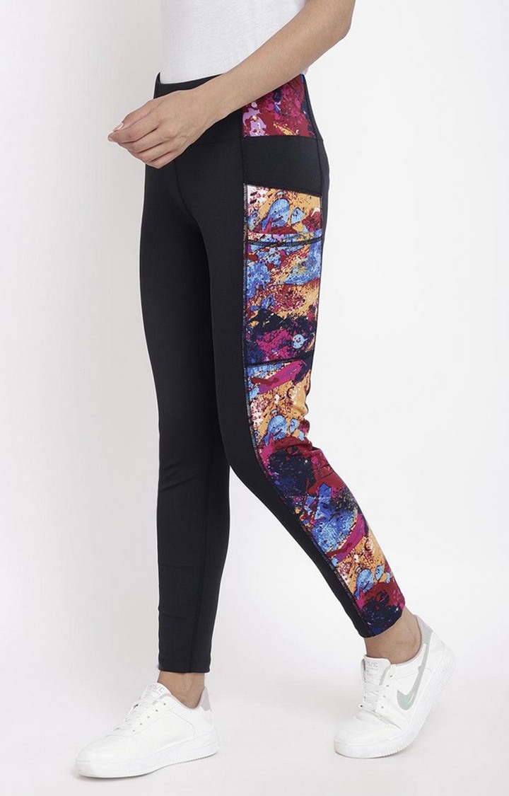 Women's  Red Printed Polyester Tights