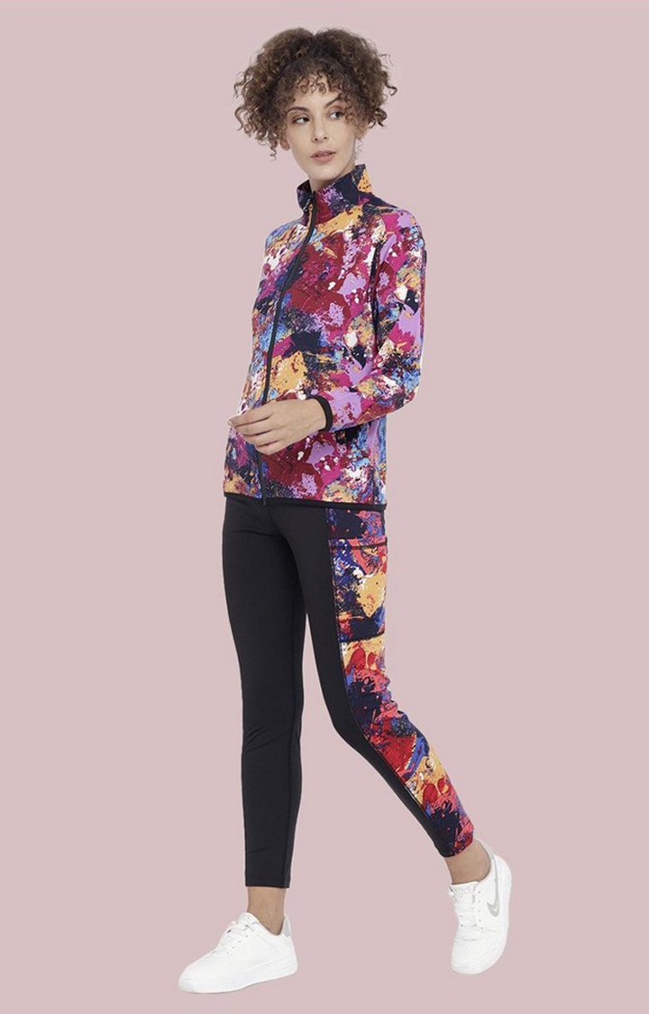 Women's  Black Printed Polyester Tights