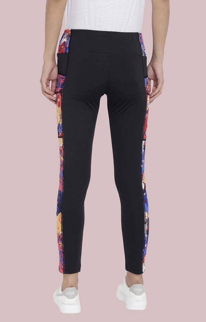 Women's  Black Printed Polyester Tights