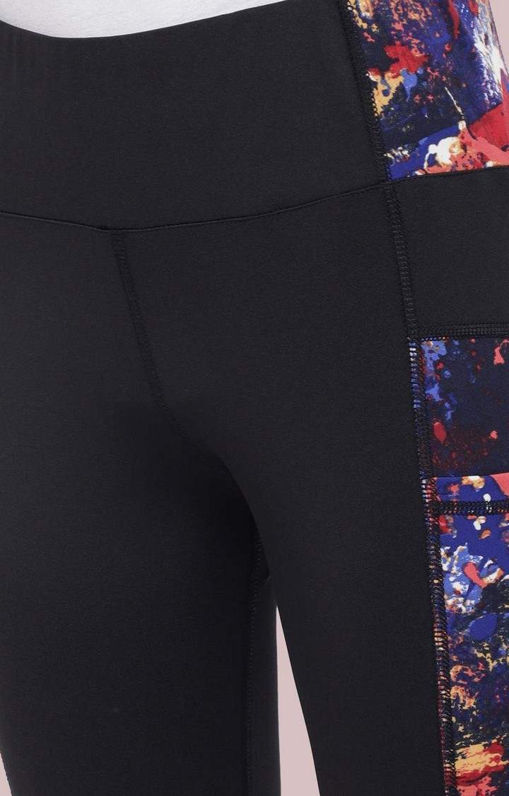 Women's  Black Printed Polyester Tights