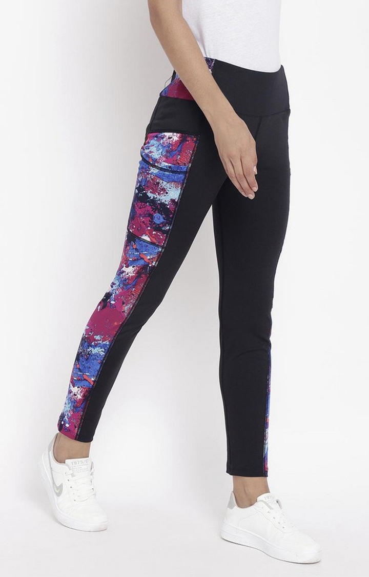 Women's  Blue Printed Polyester Tights